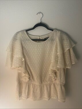 Express Women's Cream Ruffle Sleeve Peplum Top